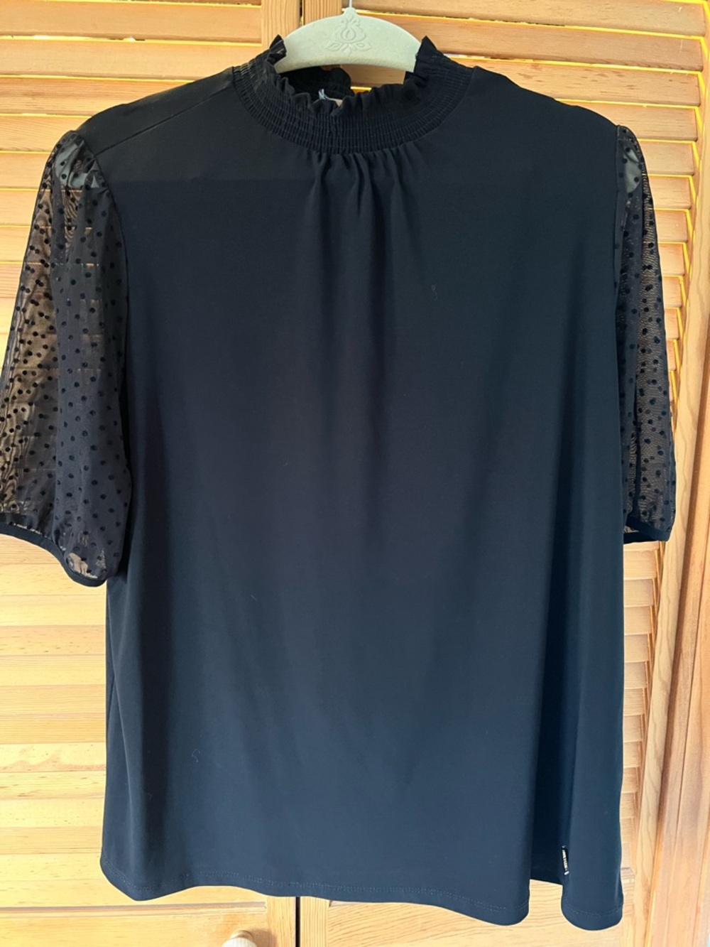Anne Klein Black Blouse with Smocked Neck